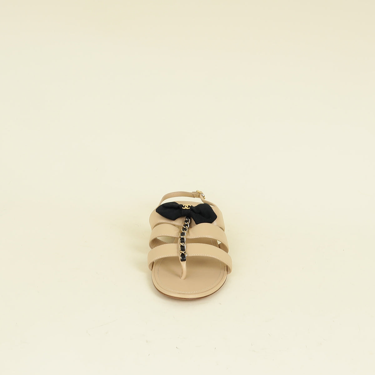 Chanel Beige CC Chain Bow Sandal 37