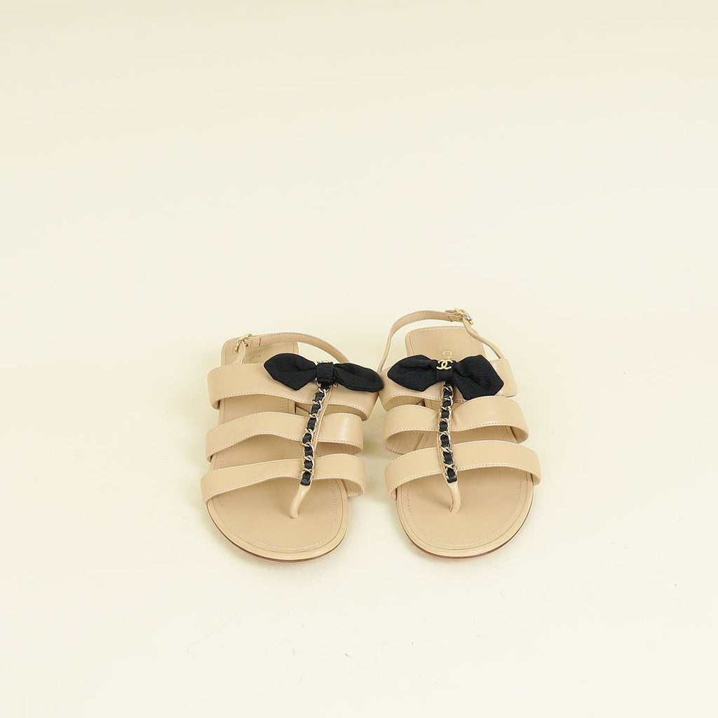 Chanel Beige CC Chain Bow Sandal 37