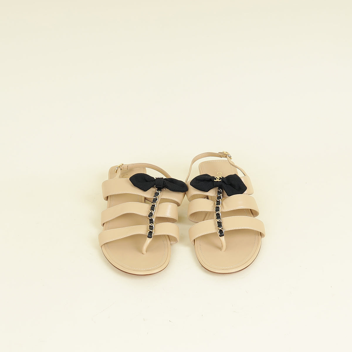 Chanel Beige CC Chain Bow Sandal 37