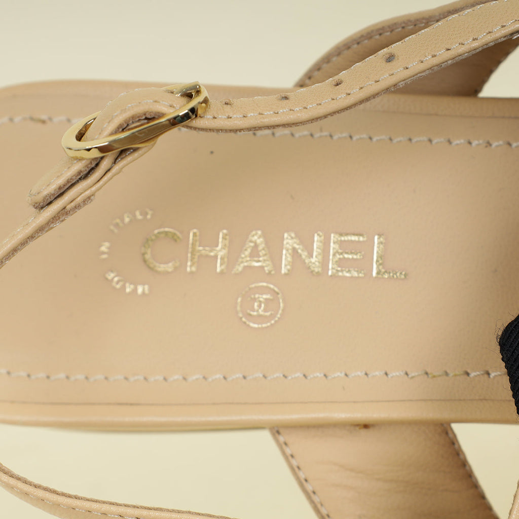Chanel Beige CC Chain Bow Sandal 37