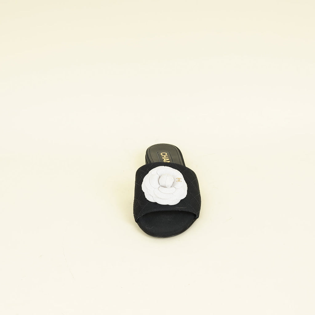 Chanel Bicolor CC Camellia Flower Slide Sandal 37