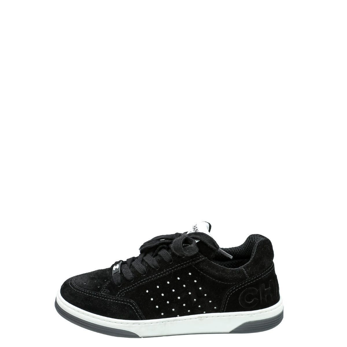 Chanel Black Suede Perforated CC Lace Up Sneakers 37