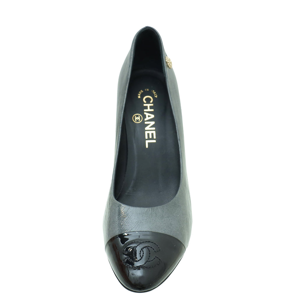 Chanel Bicolor CC Camellia Cap Toe Pump 37