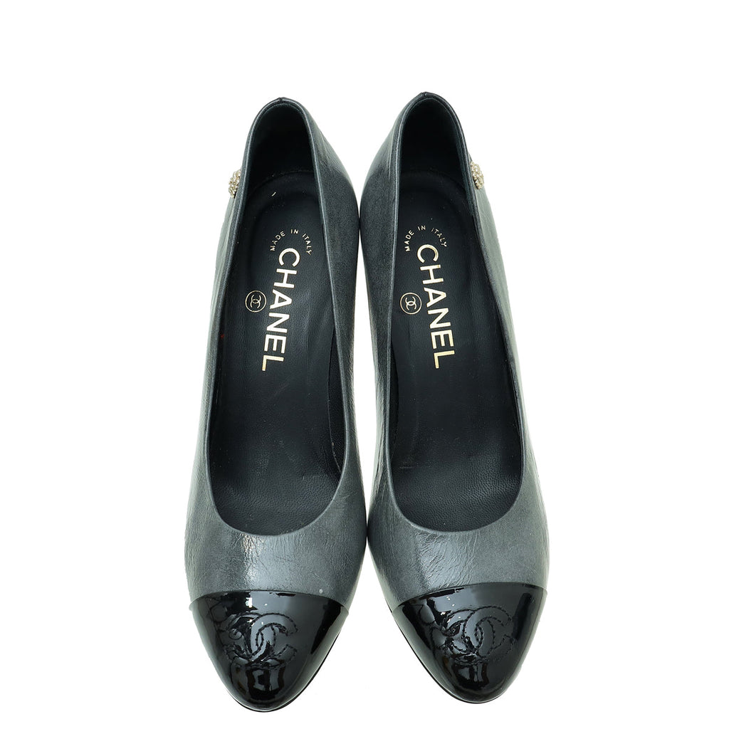 Chanel Bicolor CC Camellia Cap Toe Pump 37