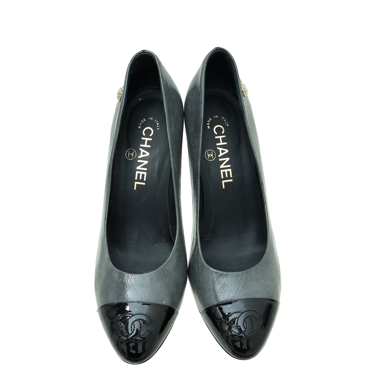 Chanel Bicolor CC Camellia Cap Toe Pump 37