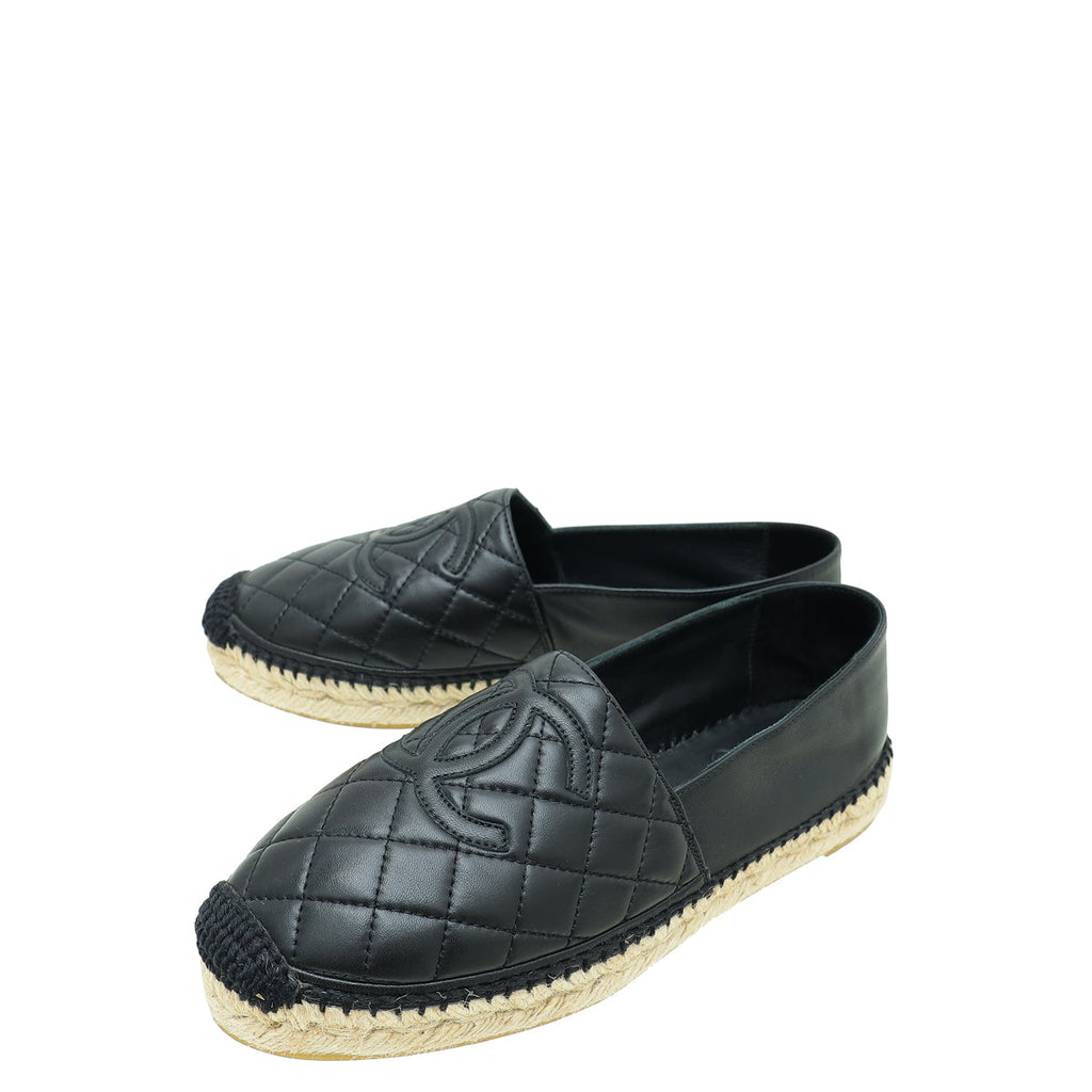 Chanel Black CC Diamond Quilted Espadrille 37