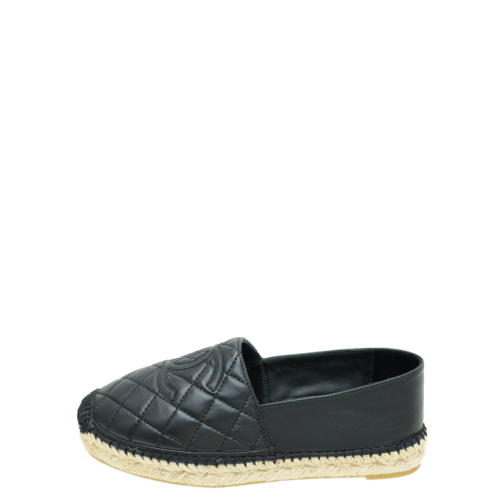 Chanel Black CC Diamond Quilted Espadrille 37