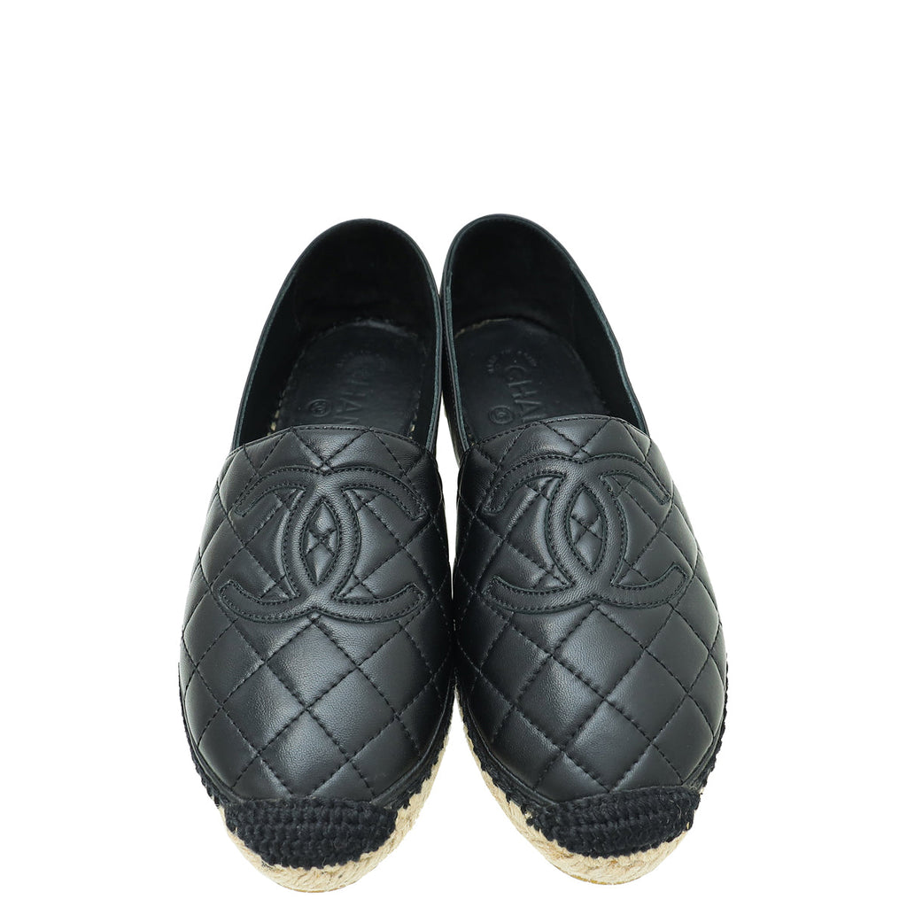 Chanel Black CC Diamond Quilted Espadrille 37