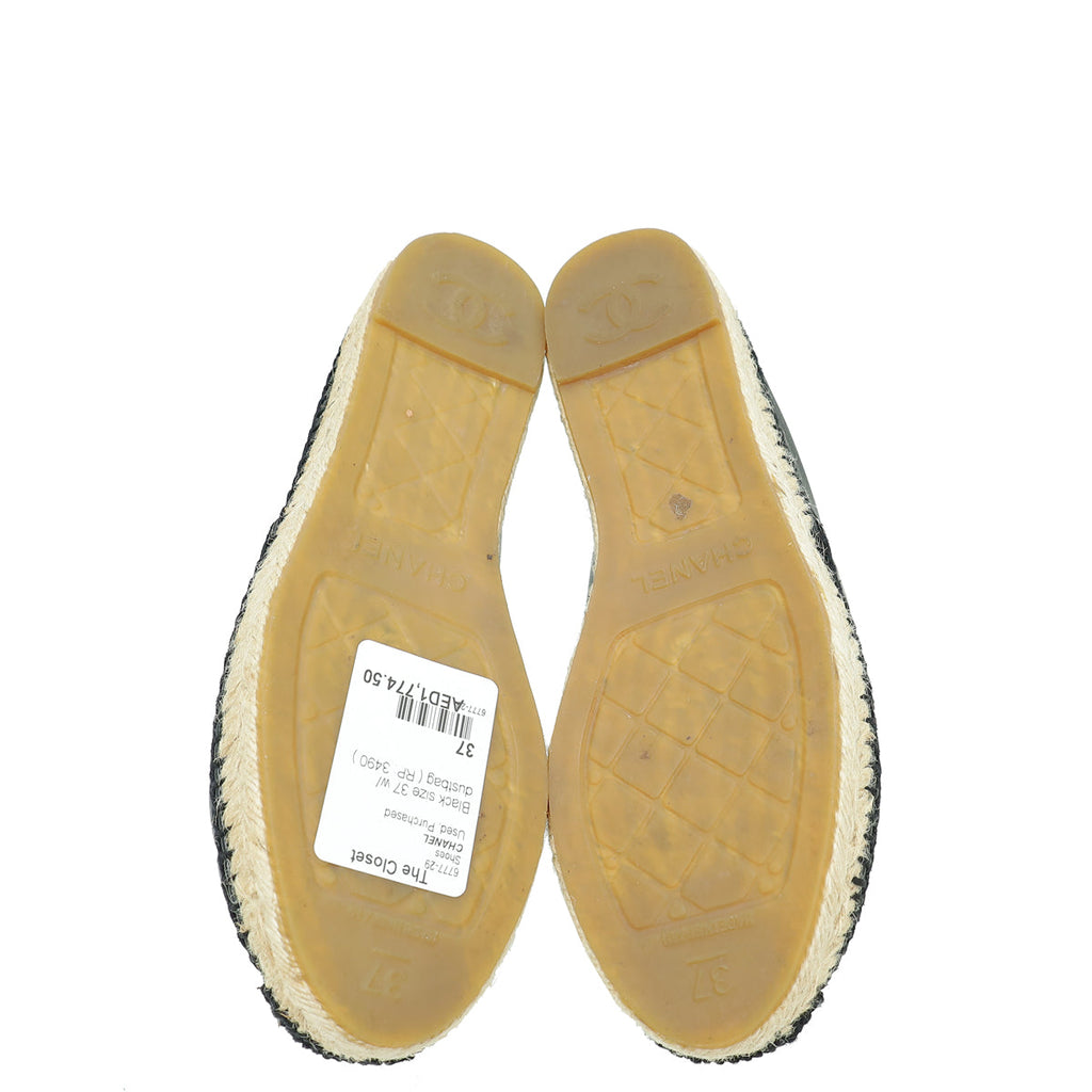 Chanel Black CC Diamond Quilted Espadrille 37
