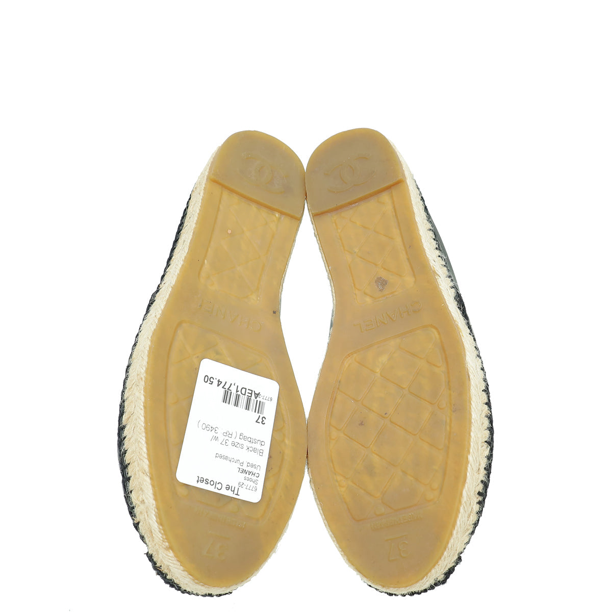 Chanel Black CC Diamond Quilted Espadrille 37