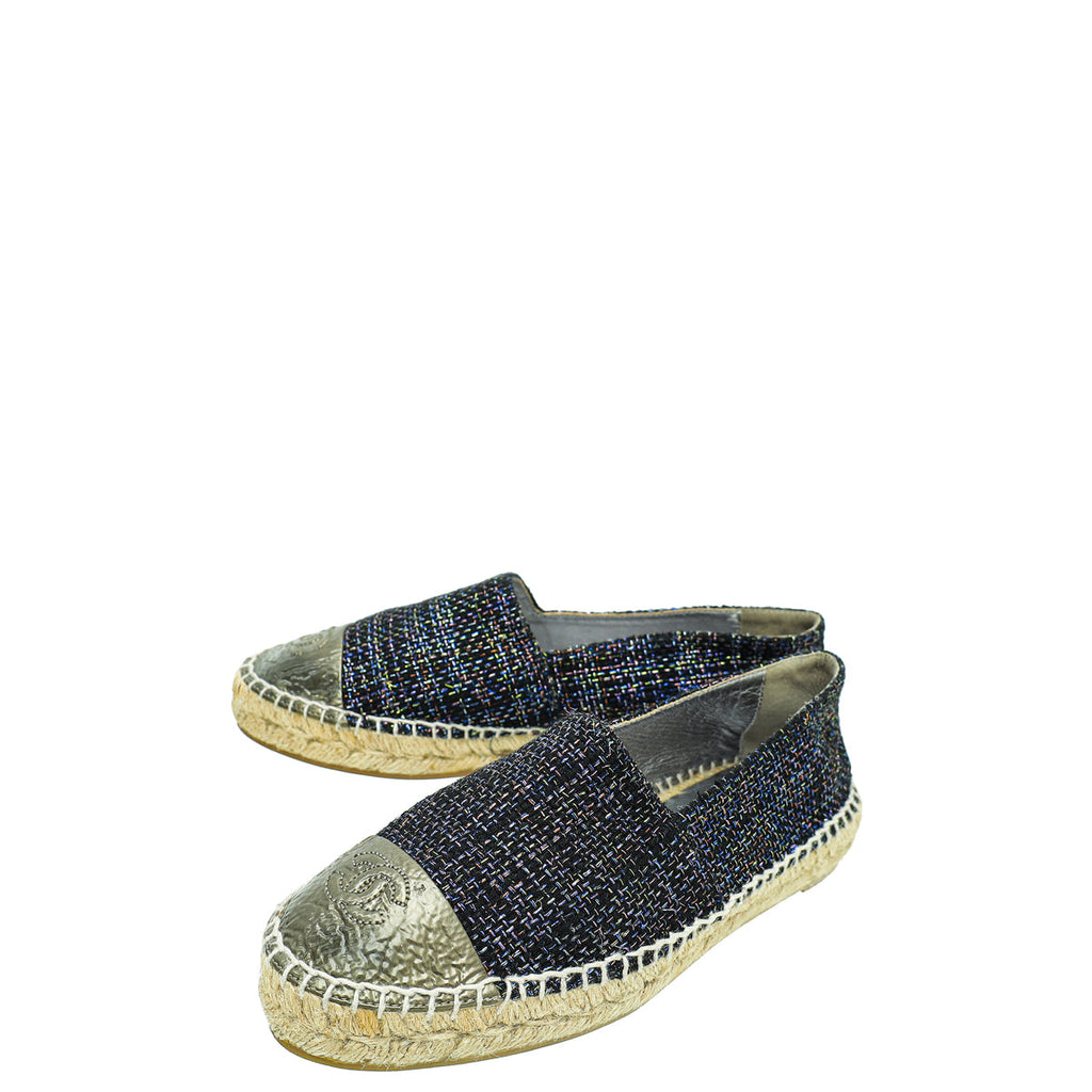 Chanel Bicolor CC Cap Toe Tweed Espadrille 37