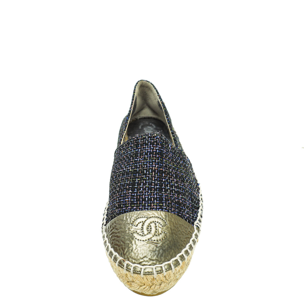 Chanel Bicolor CC Cap Toe Tweed Espadrille 37