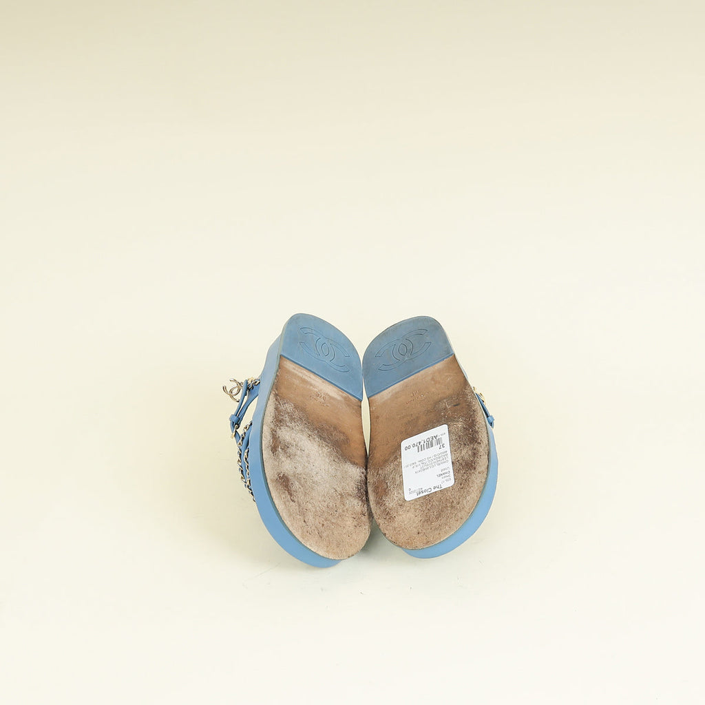 Chanel Blue CC Charm Chain Sandal 37