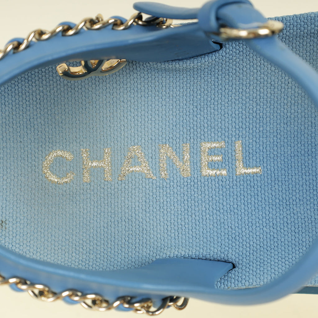 Chanel Blue CC Charm Chain Sandal 37