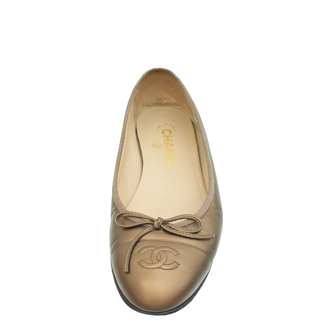 Chanel Metallic Bronze Cap Toe Ballerina Flats 38.5