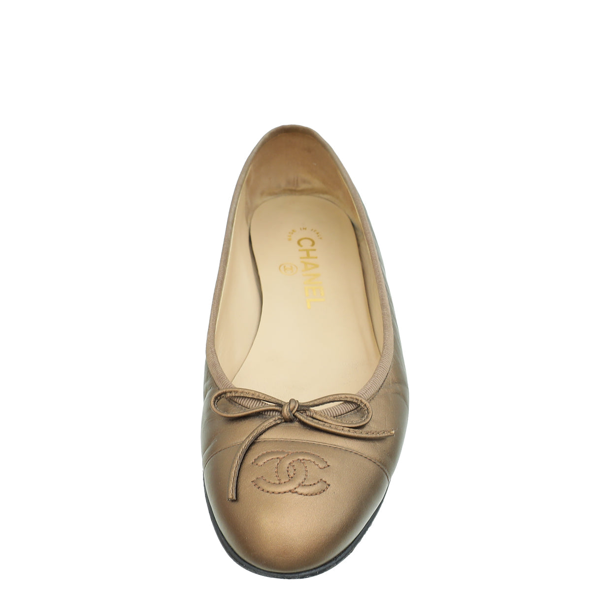 Chanel Metallic Bronze Cap Toe Ballerina Flats 38.5