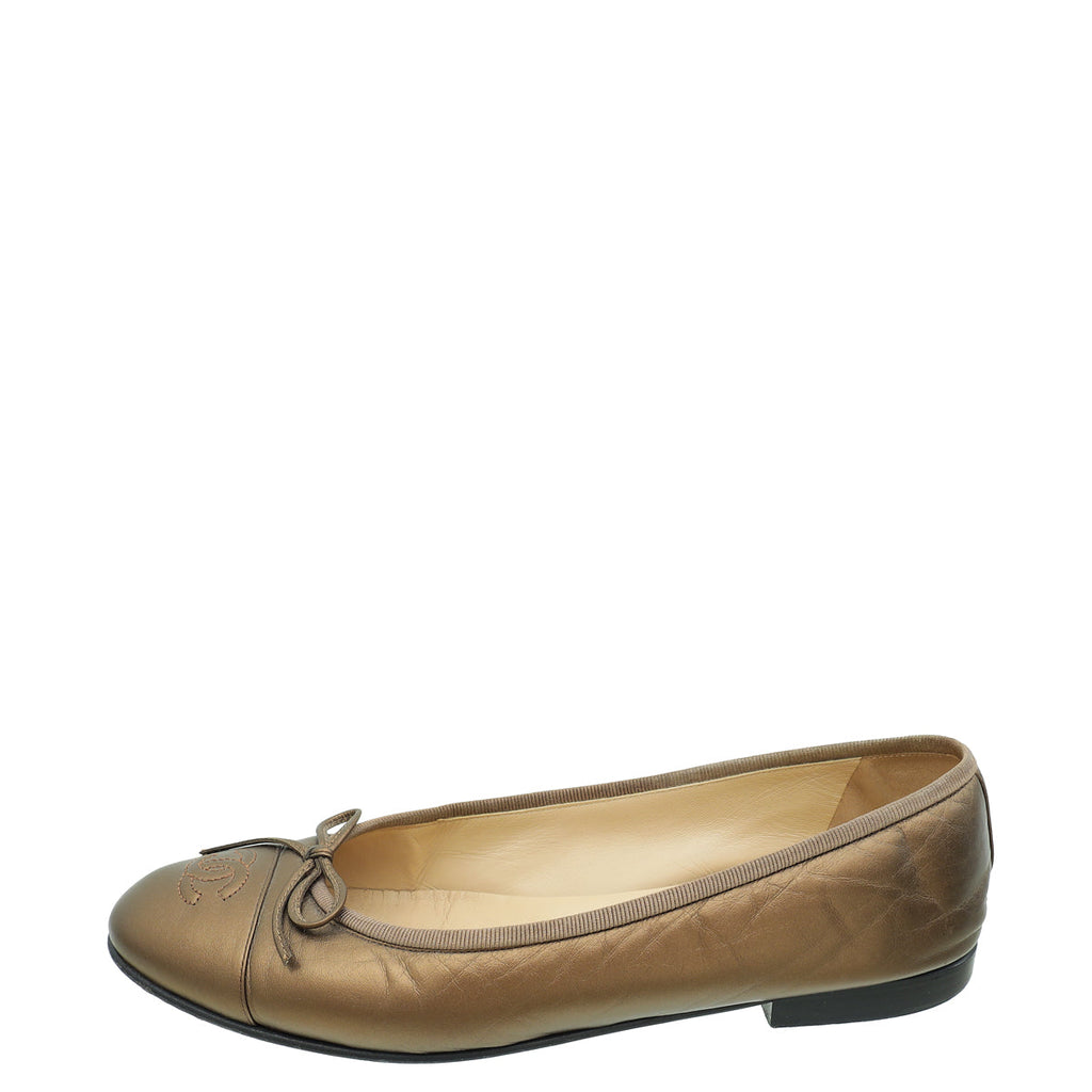 Chanel Metallic Bronze Cap Toe Ballerina Flats 38.5