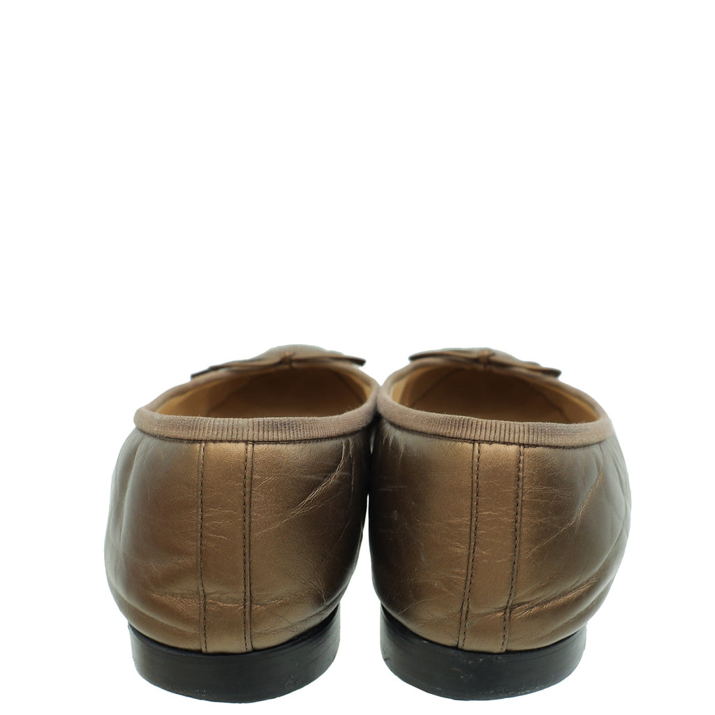 Chanel Metallic Bronze Cap Toe Ballerina Flats 38.5