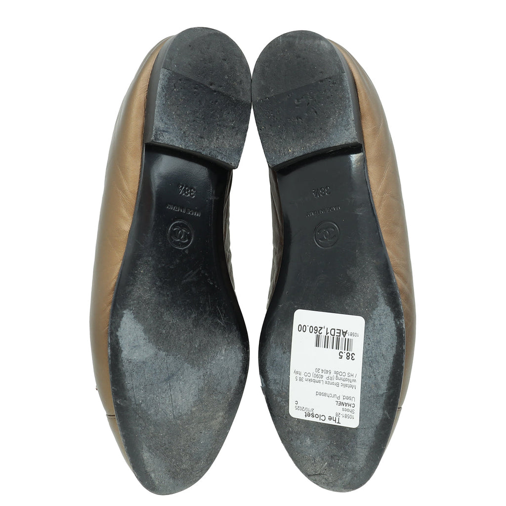Chanel Metallic Bronze Cap Toe Ballerina Flats 38.5