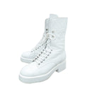 Chanel White Quilted CC Lace Up Combat Boots 38.5