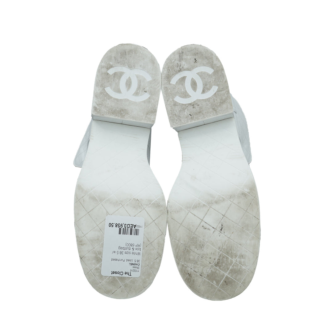 Chanel White Quilted CC Lace Up Combat Boots 38.5