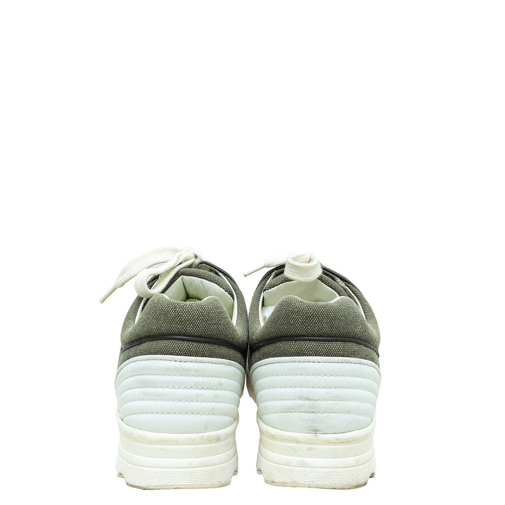 Chanel Light Military Green CC Lace Up Sneakers 38.5