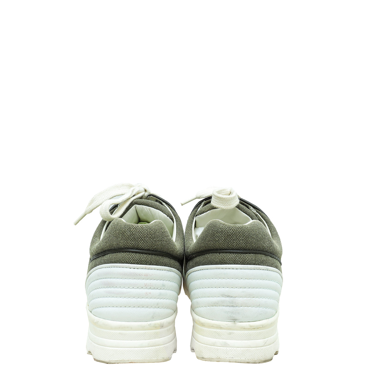 Chanel Light Military Green CC Lace Up Sneakers 38.5