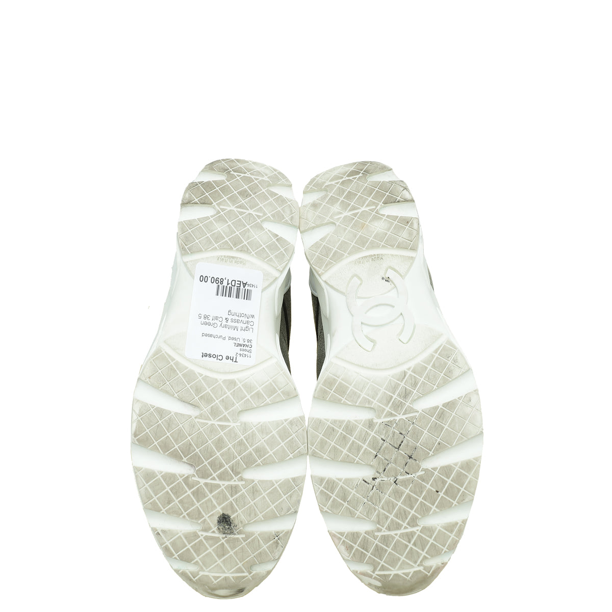 Chanel Light Military Green CC Lace Up Sneakers 38.5