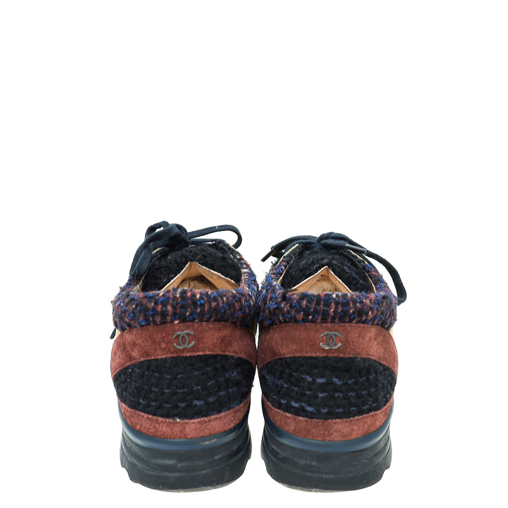 Chanel Tricolor Tweed Lace Up Sneakers 38.5