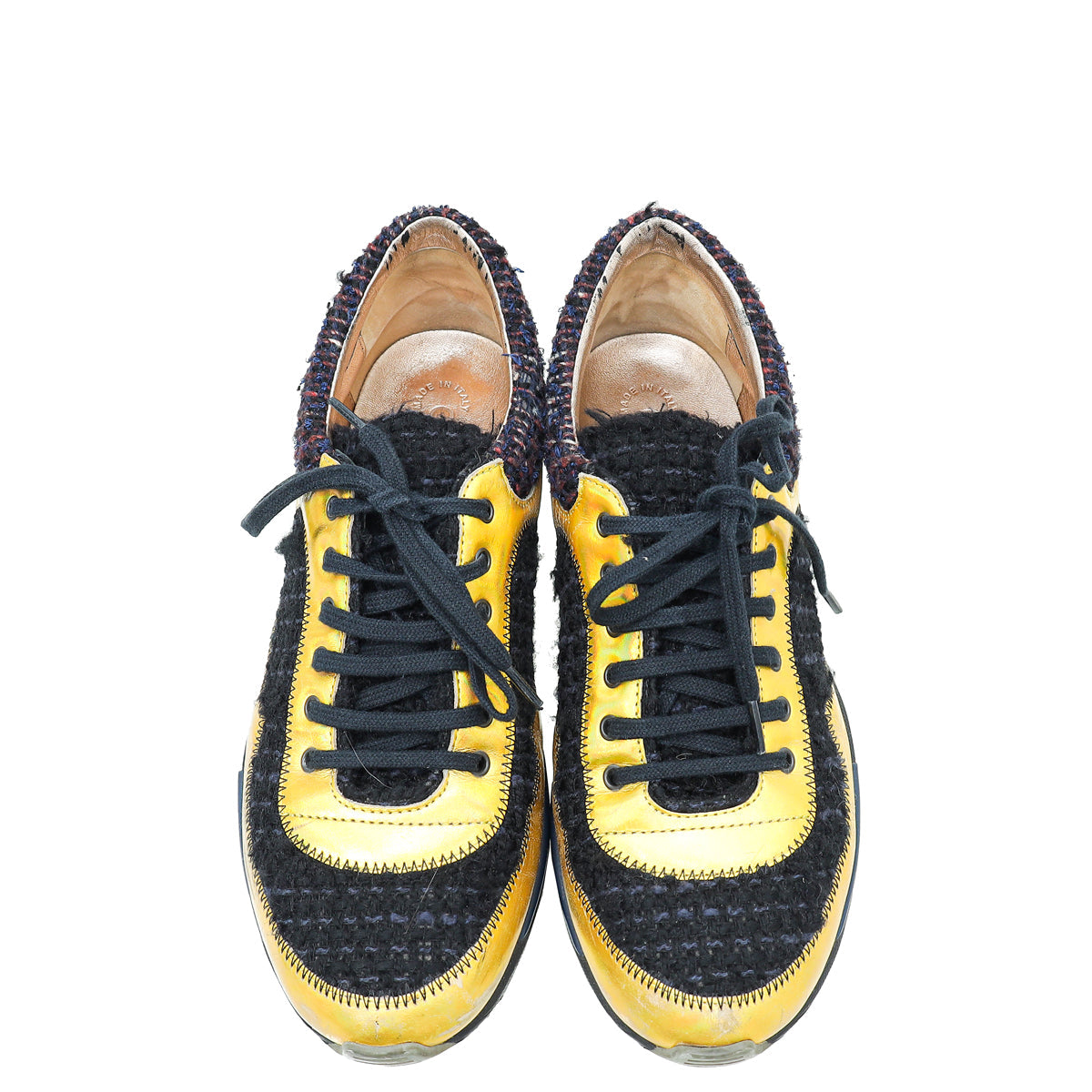 Chanel Tricolor Tweed Lace Up Sneakers 38.5