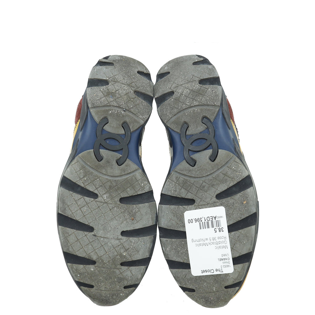 Chanel Tricolor Tweed Lace Up Sneakers 38.5