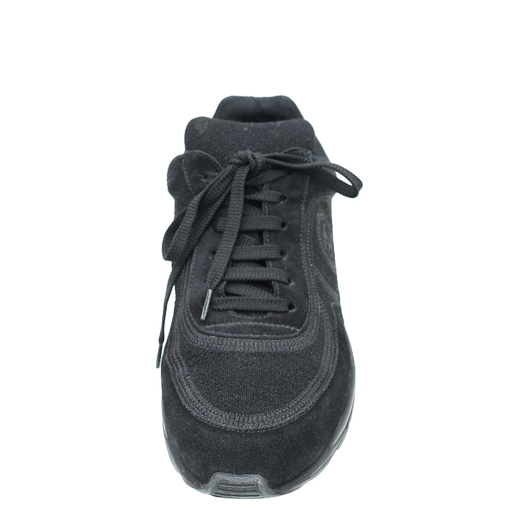 Chanel Black CC Suede Trainer Sneaker 38