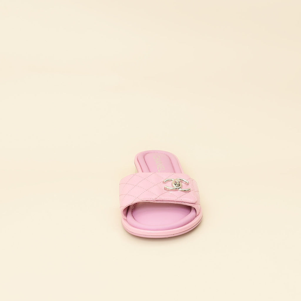 Chanel Lilac CC Twist Lock Quilted Slide Sandal 38.5