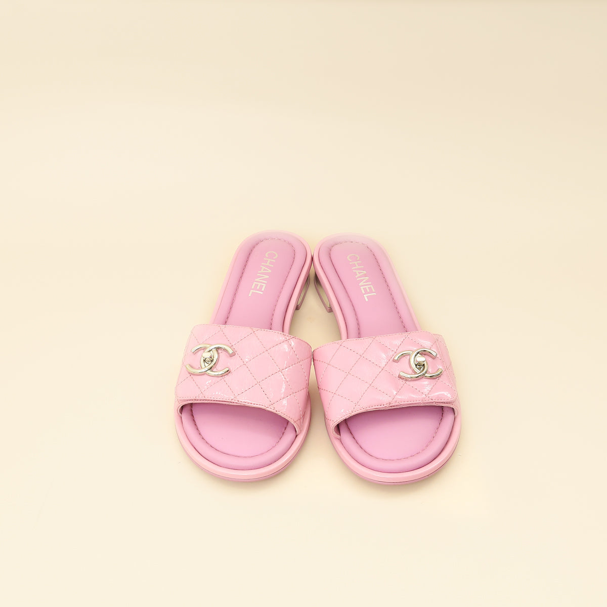 Chanel Lilac CC Twist Lock Quilted Slide Sandal 38.5