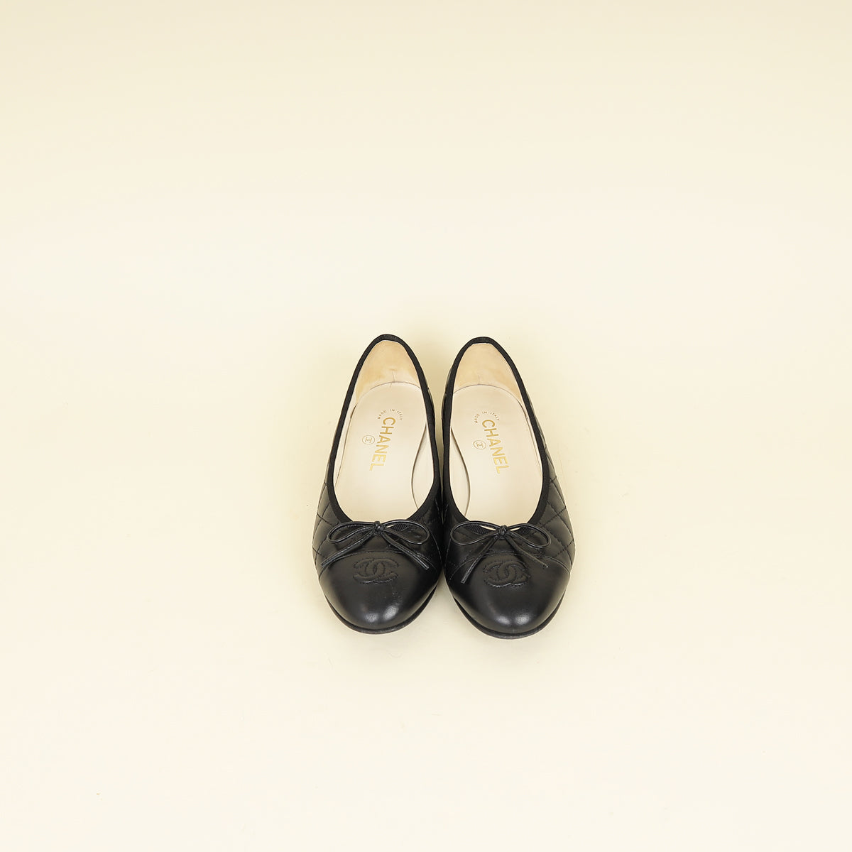 Chanel Black CC Cap Toe Quilted Ballerina 38.5