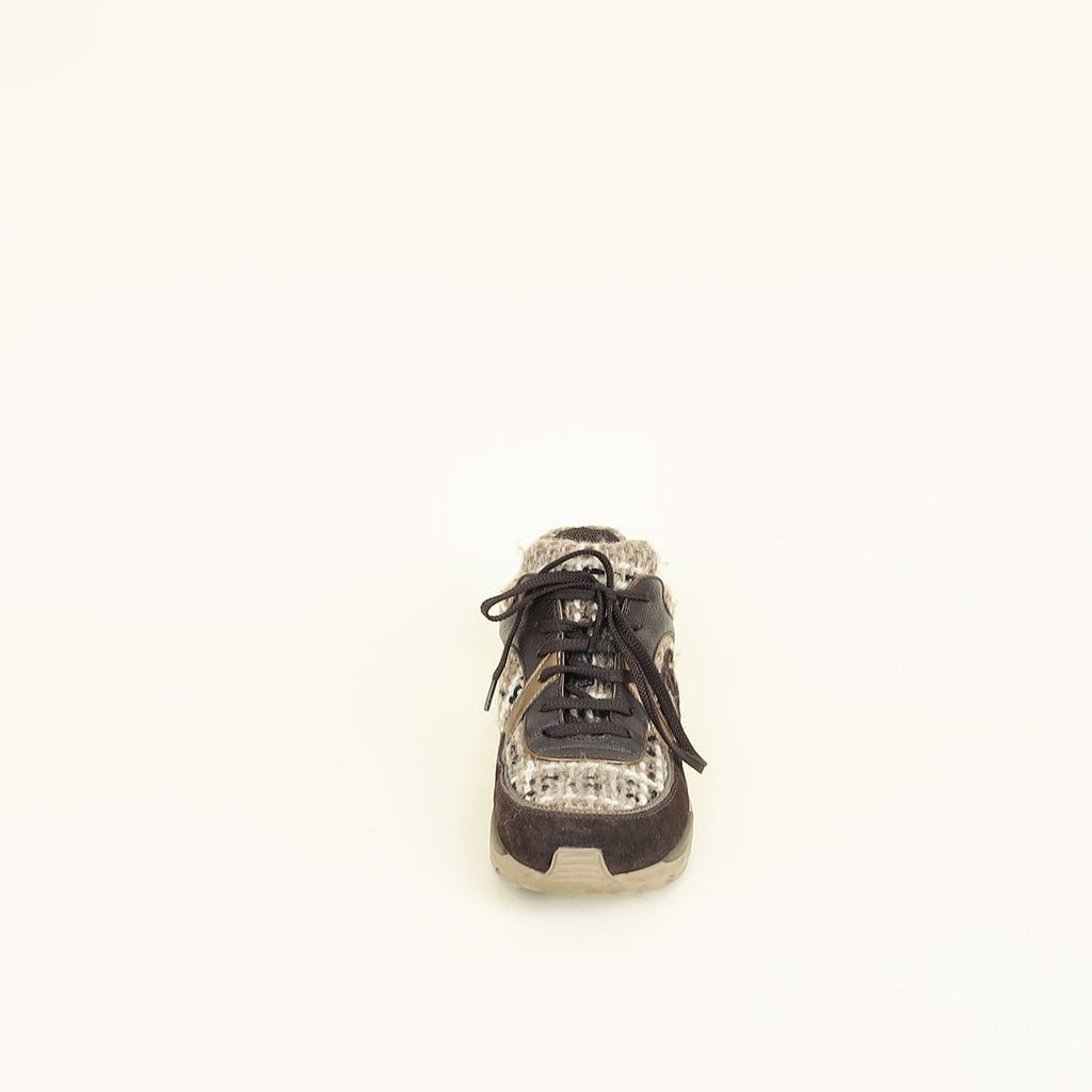 Chanel Brown CC Lace Up Sneakers 38.5