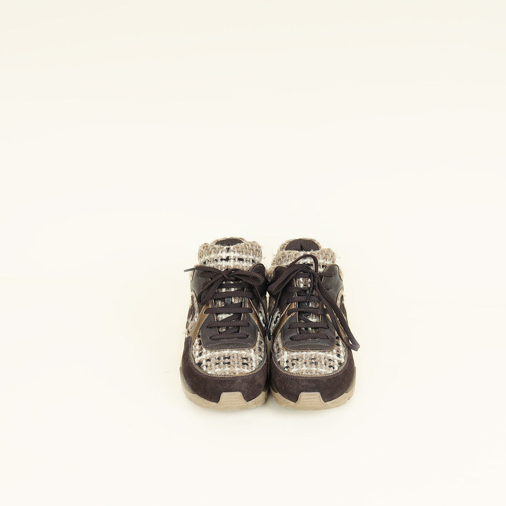 Chanel Brown CC Lace Up Sneakers 38.5