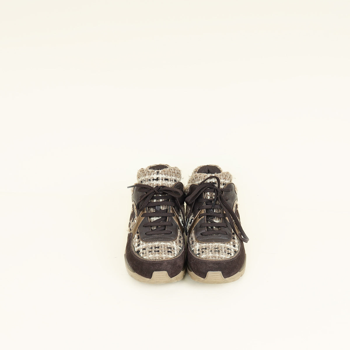 Chanel Brown CC Lace Up Sneakers 38.5