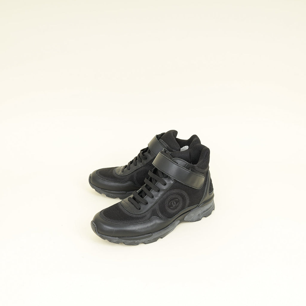 Chanel Black CC Mesh High Top Sneaker 38.5