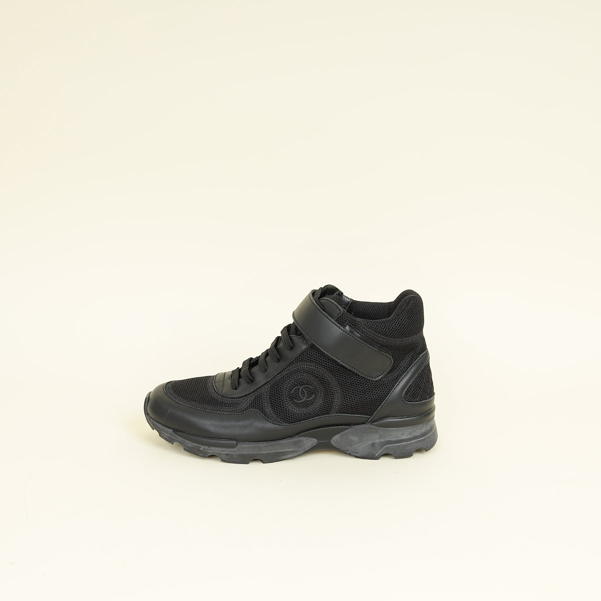 Chanel Black CC Mesh High Top Sneaker 38.5