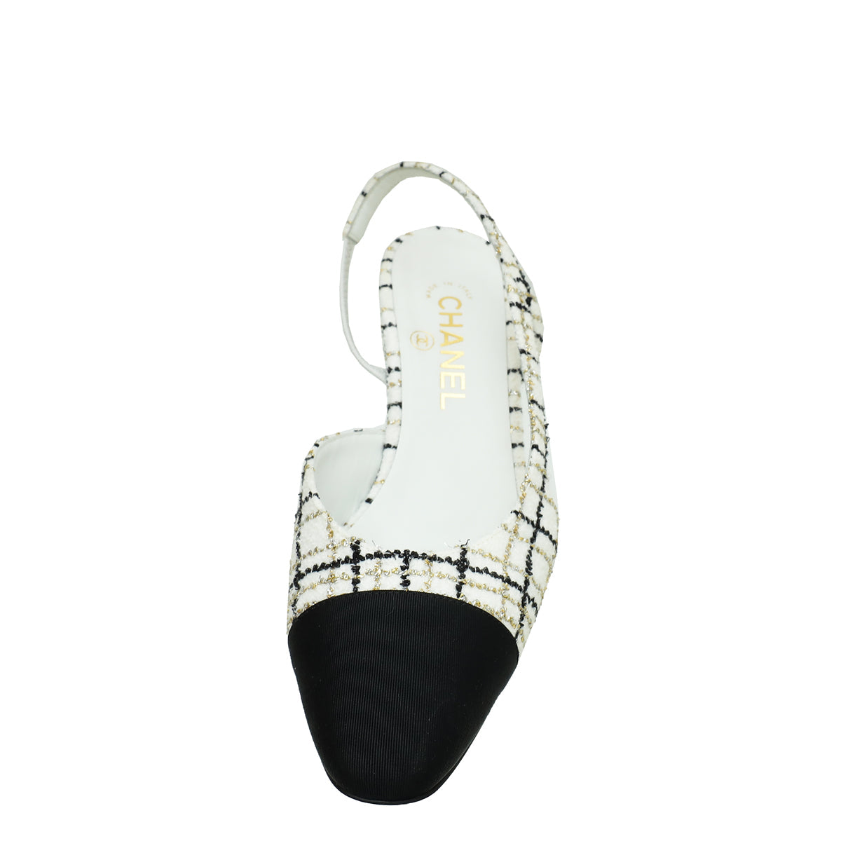 Chanel Bicolor CC Cap Toe Metallic Tweed Slingback 38.5