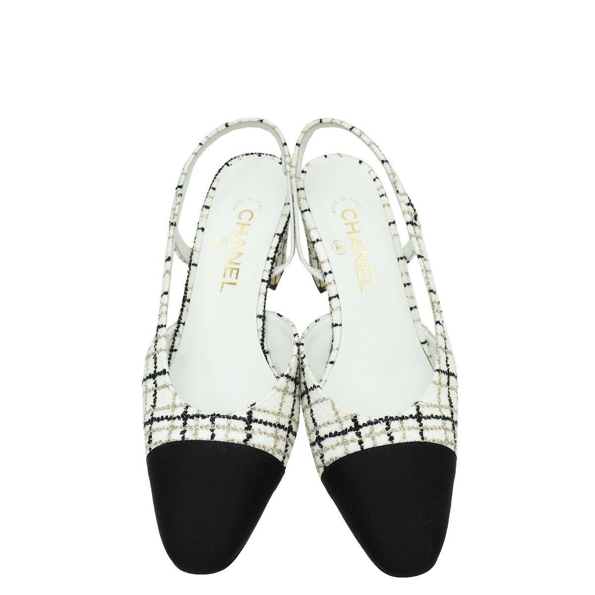 Chanel Bicolor CC Cap Toe Metallic Tweed Slingback 38.5