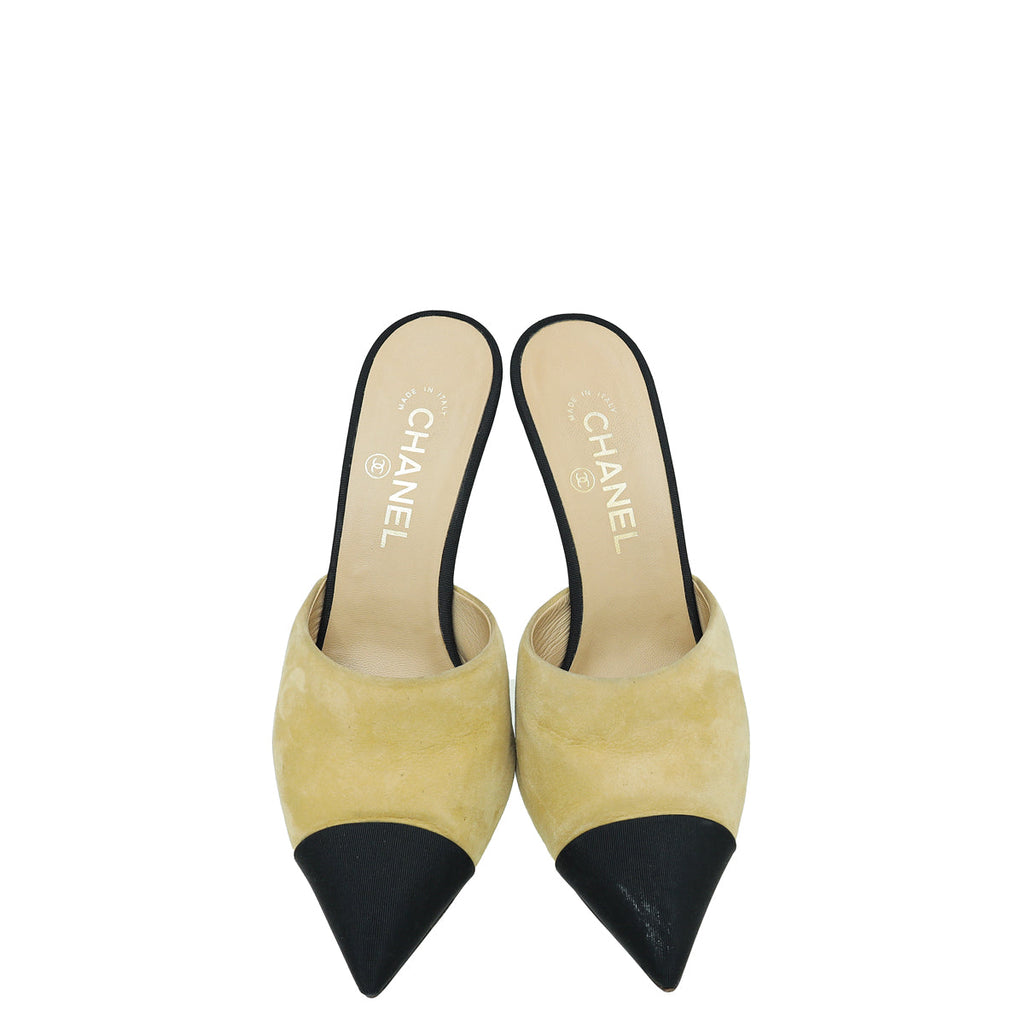 Chanel Bicolor CC Cap Toe Pearl Mules 38.5