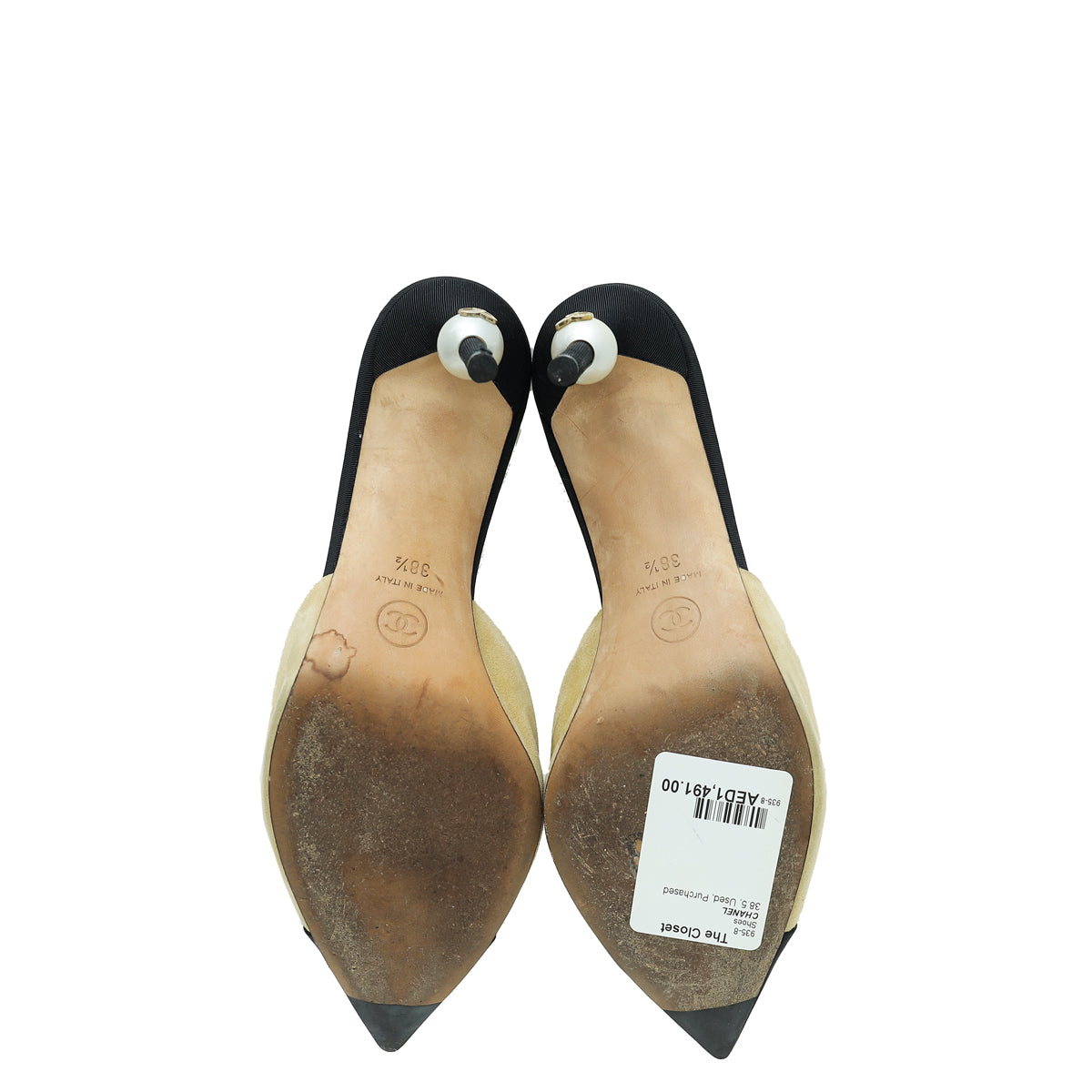 Chanel Bicolor CC Cap Toe Pearl Mules 38.5