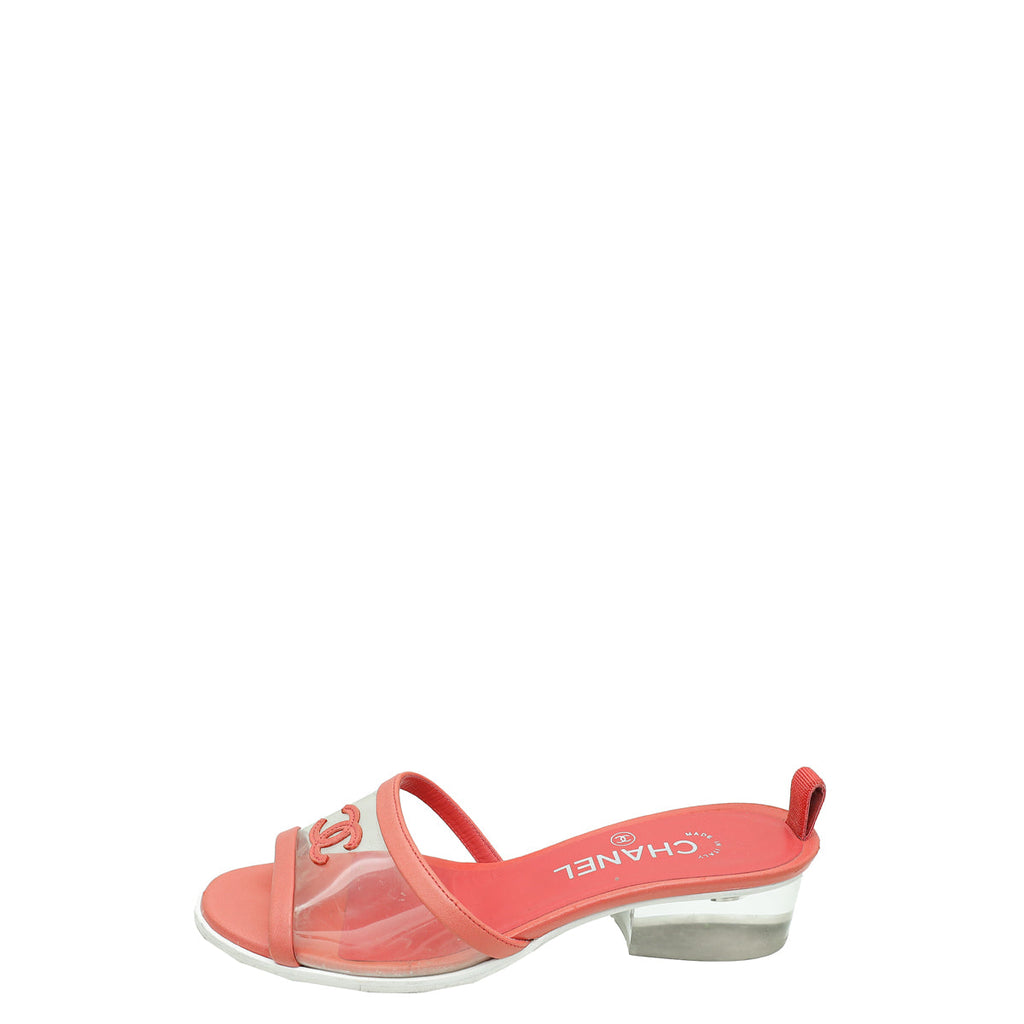 Chanel Red CC Logo PVC Slide Mules 38
