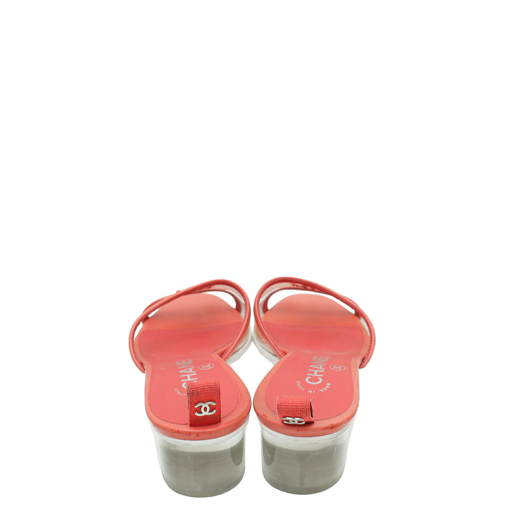 Chanel Red CC Logo PVC Slide Mules 38