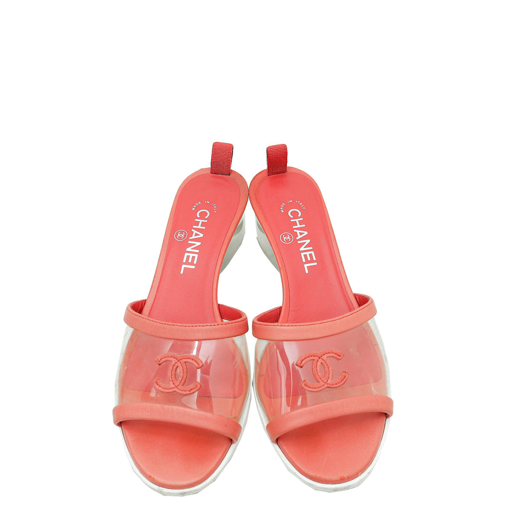 Chanel Red CC Logo PVC Slide Mules 38