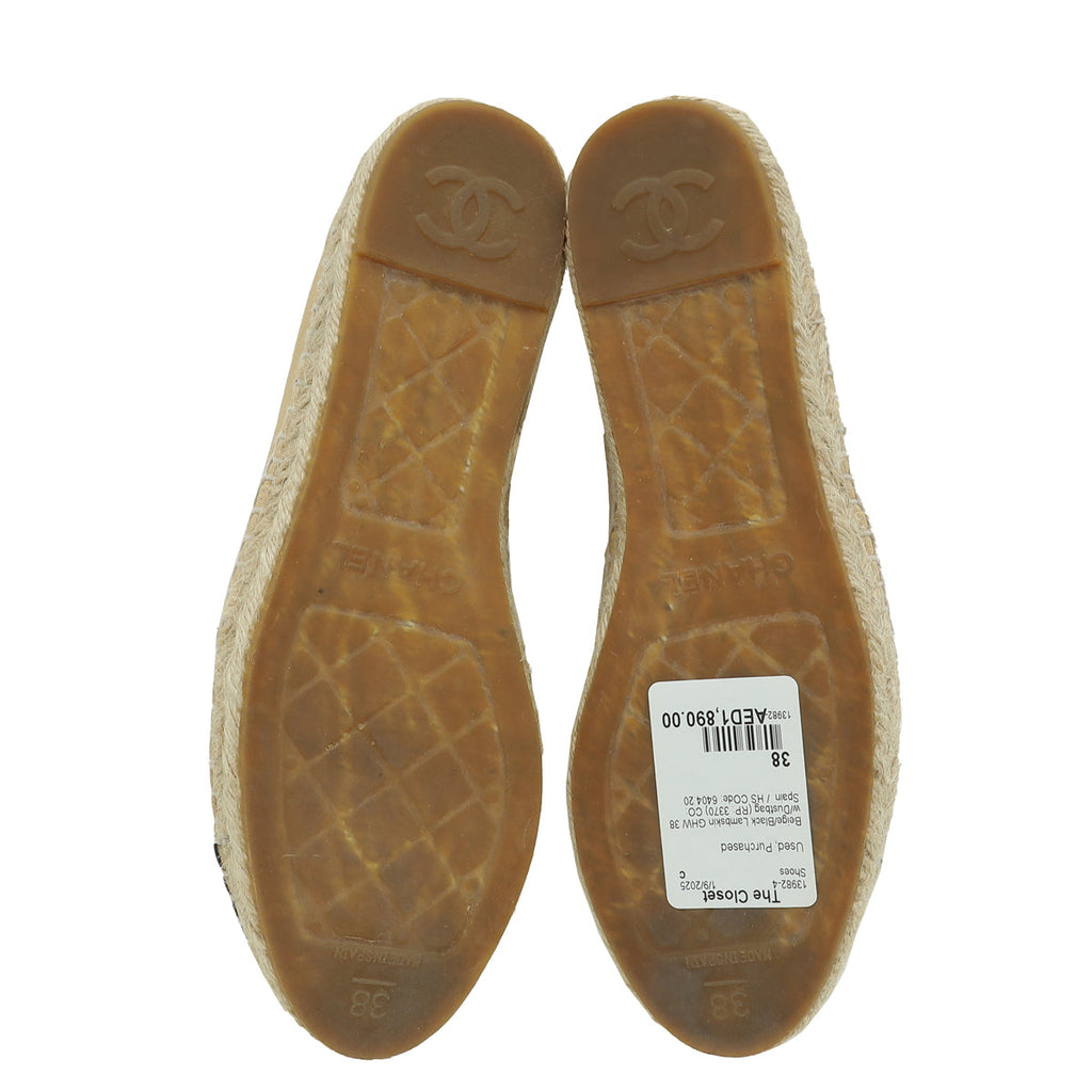 Chanel Bicolor CC Camellia Studded Cap Toe Espadrille 38