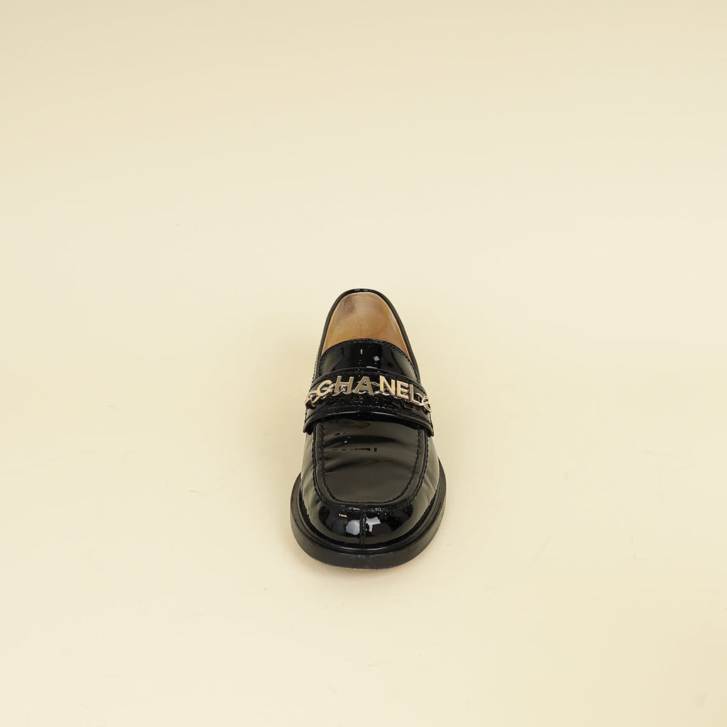 Chanel Black Logo Moccasins 38