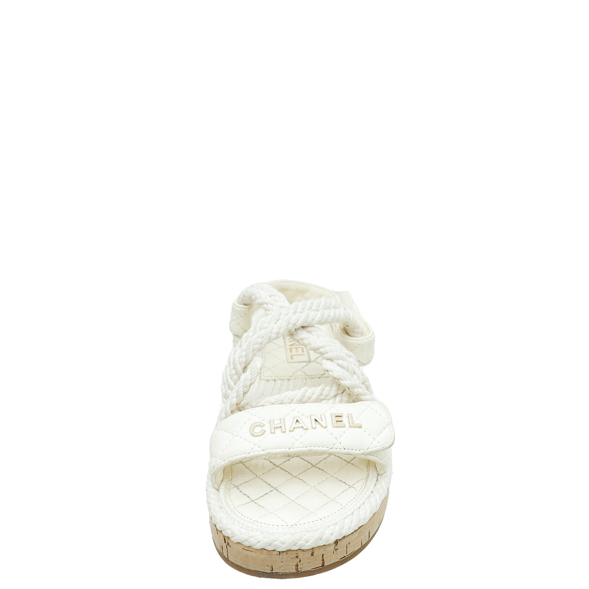 Chanel White Logo Cord Quilted Slide Sandal 38